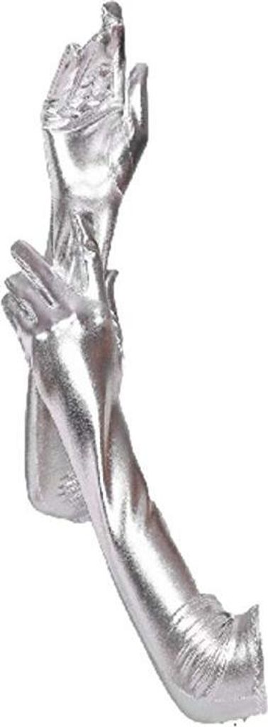 krautwear Damen Finger Handschuhe Glitzer Metallic ca. 44 cm Lang Gold oder Silber (silber)