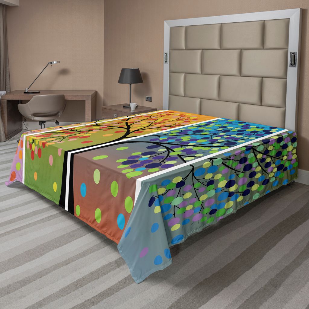 ABAKUHAUS Bunt Bettlaken, Baum Verschiedene Verzierungen Bunte Zusammensetzung Cartoon-Art-Digital-Zeichnung, weiches bequemes oberes Bettlaken fü...