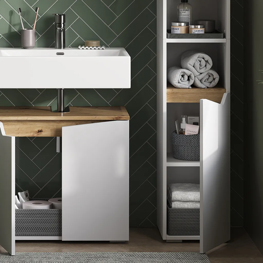 Organizzatore Bagno Vicco Marelle 30x180cm | Bianco/Rovere Artisan - 5