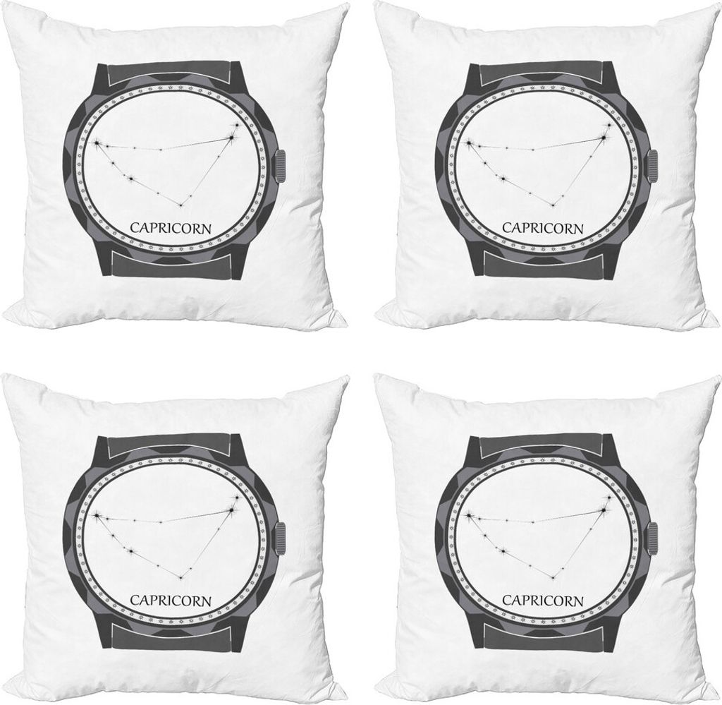 ABAKUHAUS Sternzeichen Steinbock Kissenbezug Set (4 Stück), Design-Uhren, Moderner Doppelseitiger Digitaldruck, 45 cm x 45 cm, Grau Koksgraue