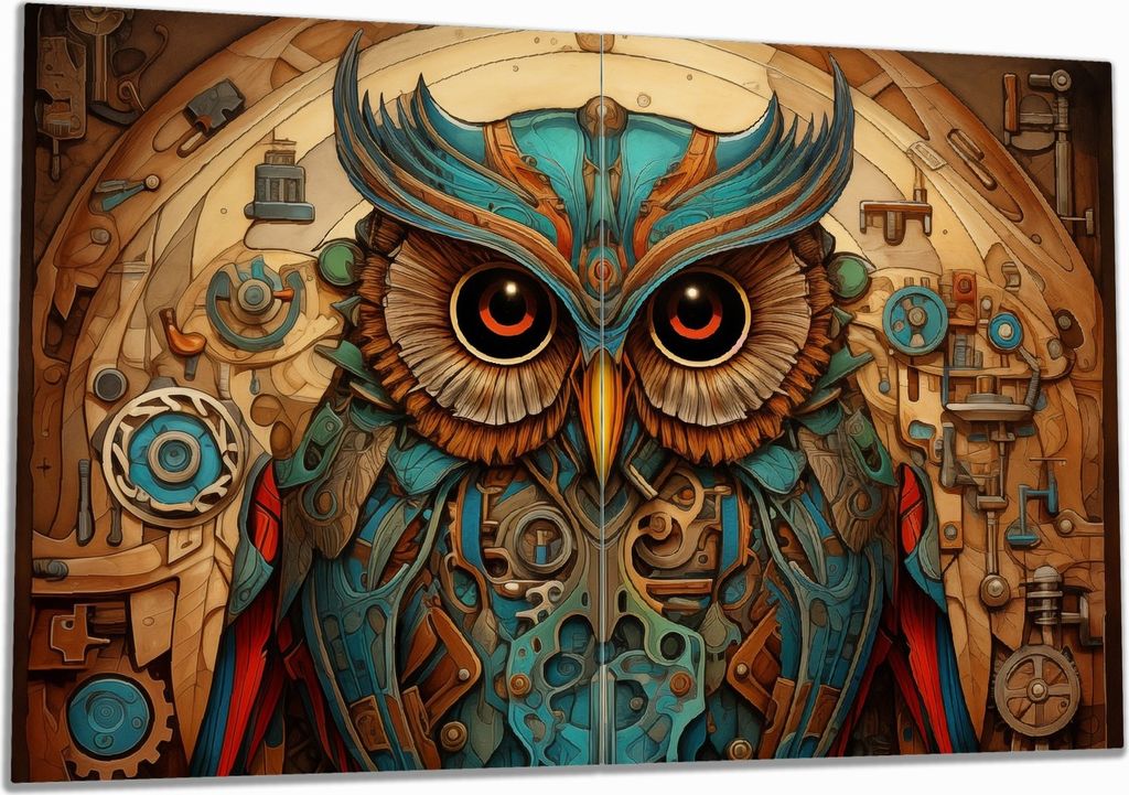 Wallario Herdabdeckplatte aus Glas, Größe 80 x 52 cm 2-teilig, Motiv Mechanische Weisheit