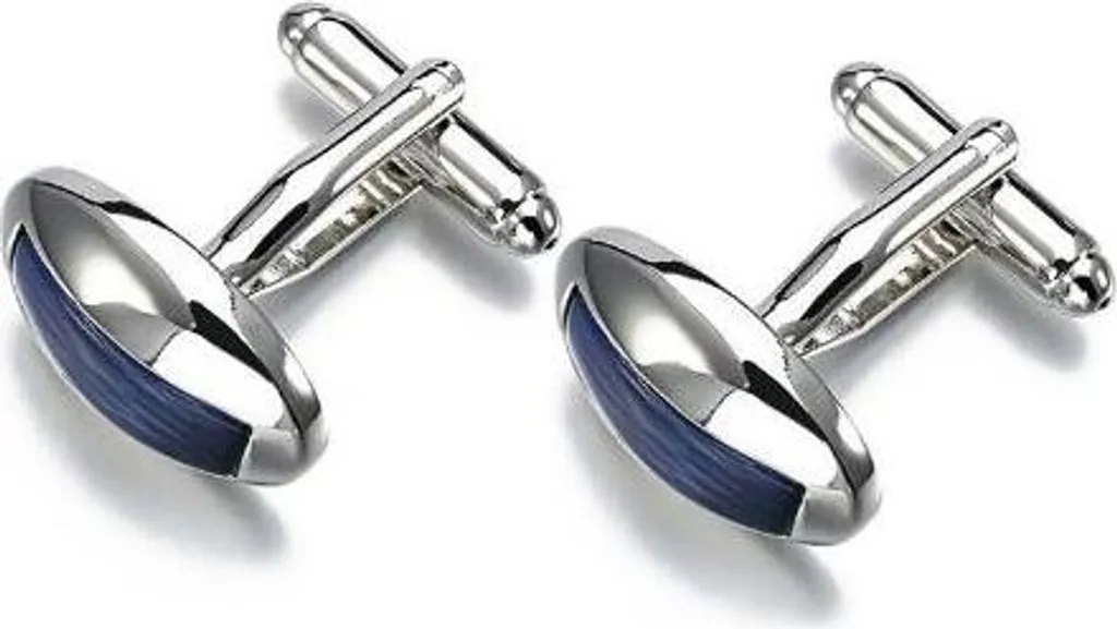 Boutons de manchette Énergie bleue avec reflets azur et acier poli
