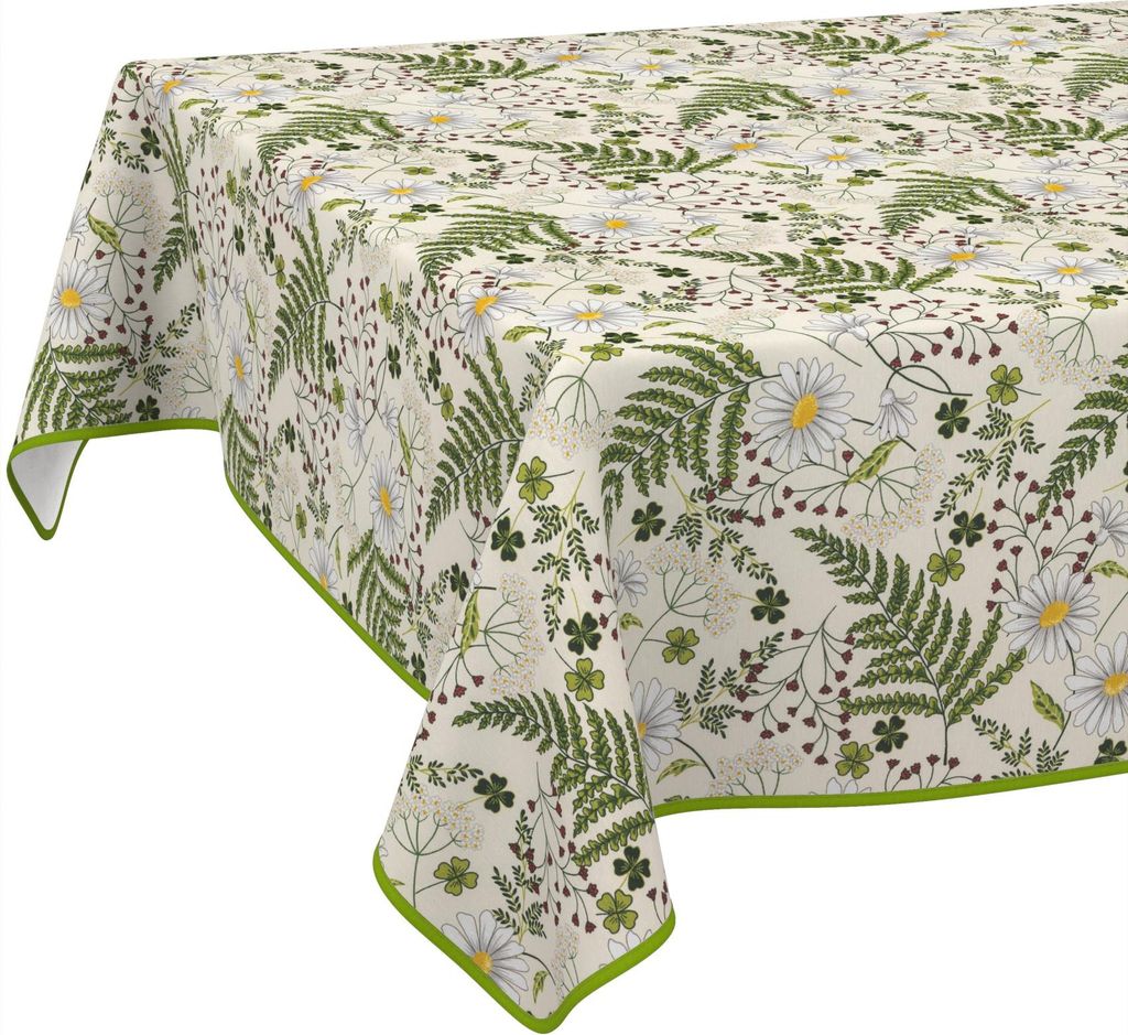 Tischdecke Garten Botanik Grün 260x140cm Band Wasserabweisend abwaschbar