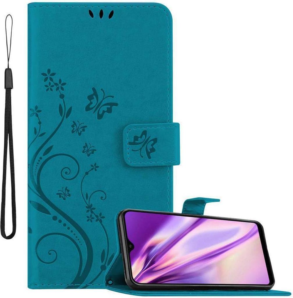 Cadorabo Hülle für Samsung Galaxy A10 / M10 Schutz Hülle in Blau Schutzhülle Handy Hülle Etui Case Blumen Flower