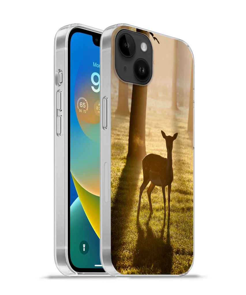 MuchoWow Handyhülle Schutzhülle Hülle für Apple iPhone 14 Plus - Soft case Hirsche - Sonne - Bäume Silikon Softcase Handy Hülle - Abbildung