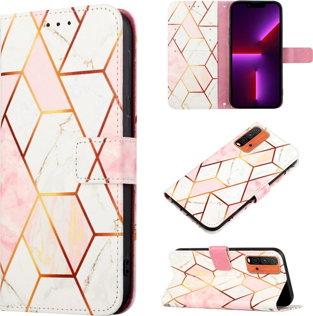 Xiaomi Poco M3 Hülle, Marmor Motiv Kunstleder Tasche Wallet Kartenfächer mit Standfunktion Klapp Schutzhülle für Xiaomi Poco M3 / Redmi 9T / 9 ...