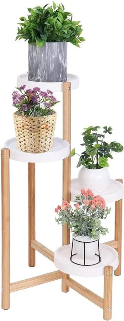 Support de rangement d'angle 4 niveaux décor bambou idéal pour petites pièces