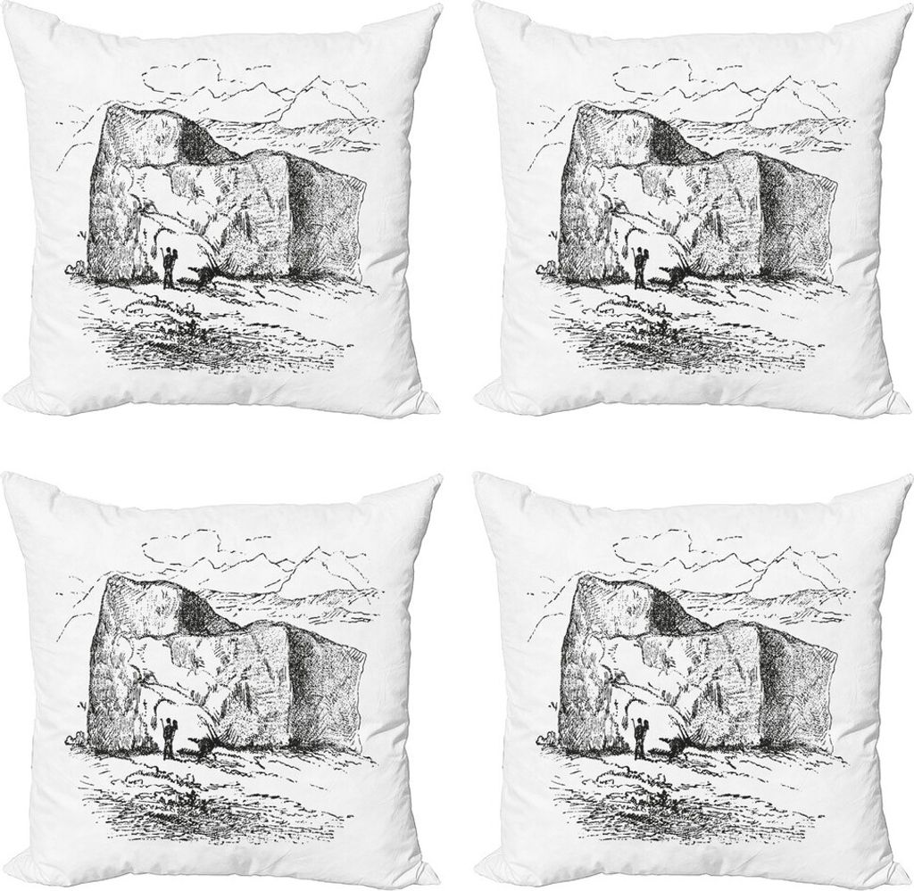 ABAKUHAUS Geologie Kissenbezug Set (4 Stück), Hand Drawn Mountain Design, Moderner Doppelseitiger Digitaldruck, 40 cm x 40 cm, Charcoal Grau Weiß