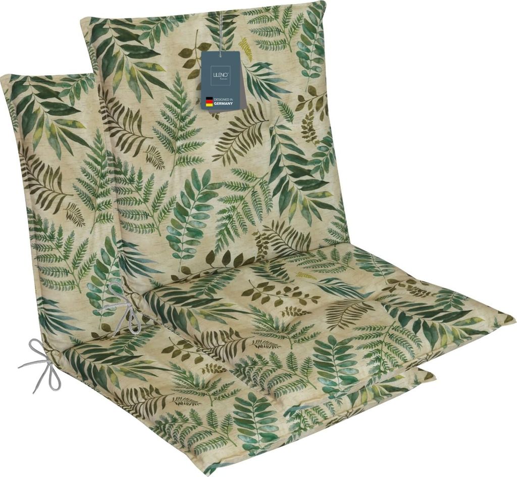 LILENO HOME Gartenstuhl Auflagen als [2er Set - Niedriglehner] in Gräser Grün - bequeme Liegen als Sitzauflagen für Gartenmöbel - Stuhlkissen f...