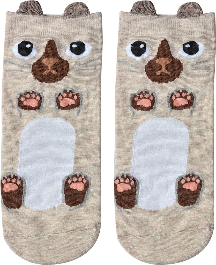 Clayre & Eef Lustige Socken one size Beige Polyester Katze