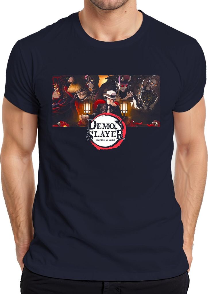 Demon Slayer Kimetsu no Yaiba Anime Muzan Dämon Cosplay Geschenk Herren T-Shirt, Navy, 3XL