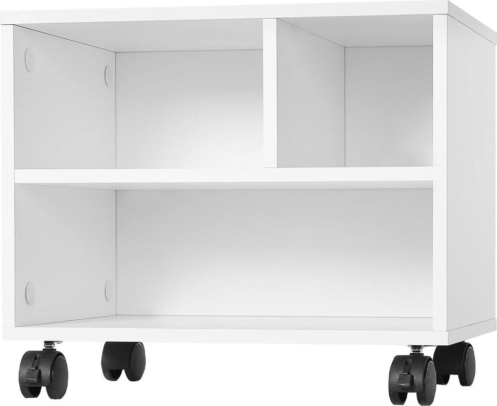 Druckerwagen - Druckerständer - 3 offene Fächer - 40×30×35 cm - Mit Rollen - Melaminplatte - Weiß