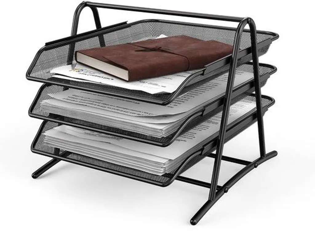 Organiseur de bureau pour dossiers A4 : 3 bacs de rangement empilables