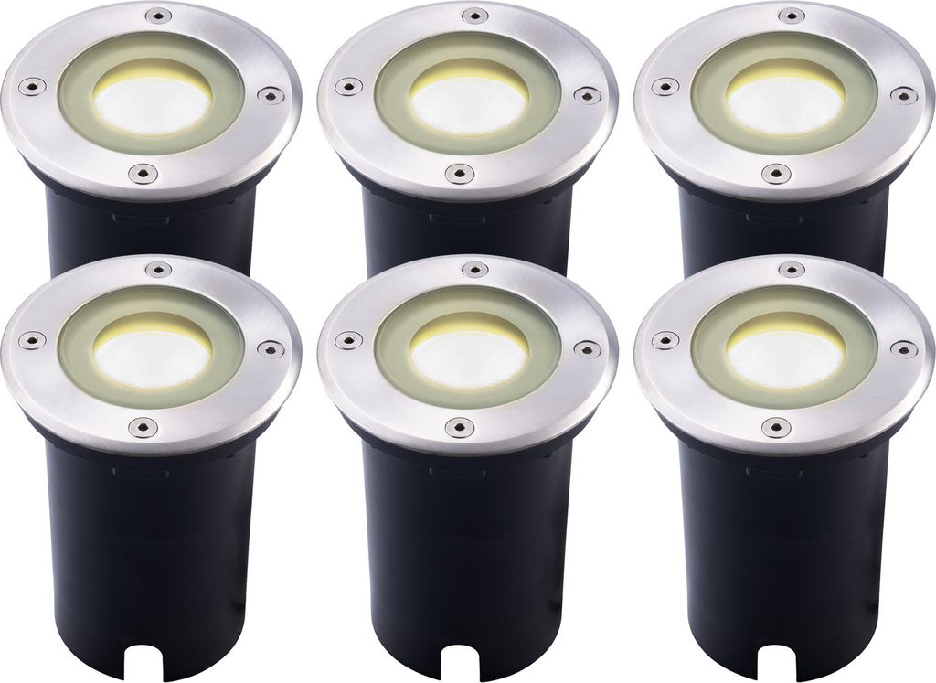 Ledvion 6er Pack Bodeneinbauleuchte, Runde LED Einbaustrahler, IP67, Edelstahl, 5 Watt, 4000 Kelvin, 1m Kabel, GU10, LED Einbaustrahler Aussen, Ter...