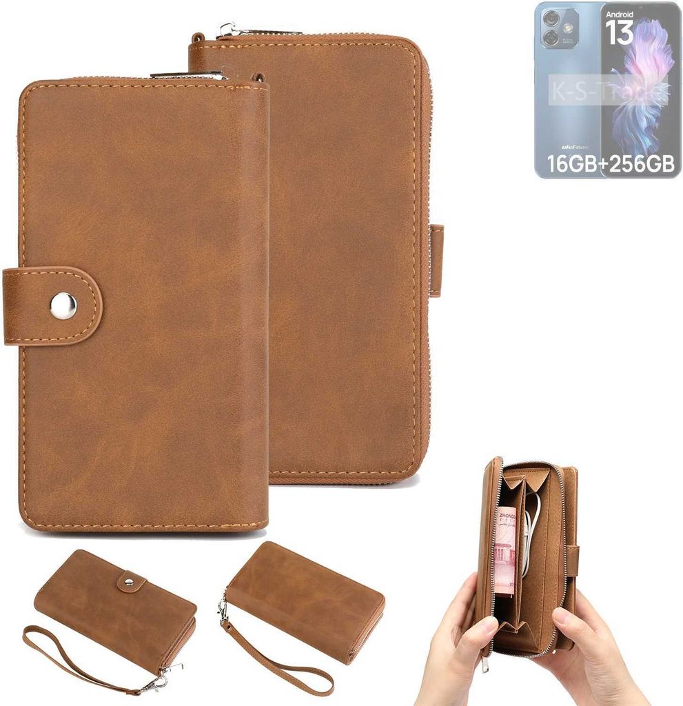 K-S-Trade Handyhülle Schutzhülle kompatibel mit Ulefone Note 16 Pro & Portemonnee Tasche Handytasche Case Etui Geldbörse Wallet braun (1x)