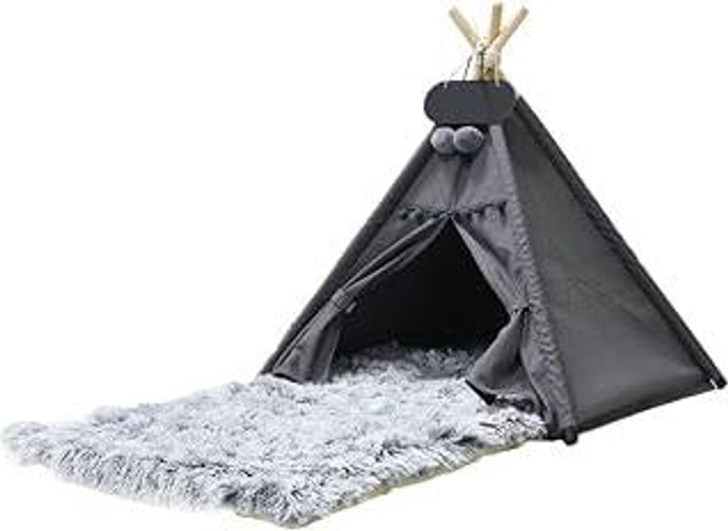 Tipi Zelt für Haustiere mit Plüsch Hundematte Luxery Hundezelt Abnehmbar und Waschbar Haustierzelte Tragbar Haustierbett Multifunktionales Hundeb...
