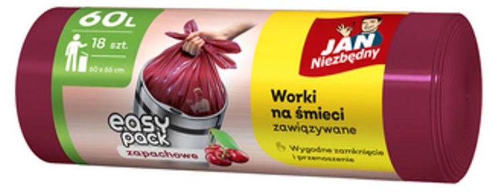 Jan Niezbędny Worki na śmieci Easy-pack Wiśnia 60 L 18 szt. Zdjęcie produktu 
