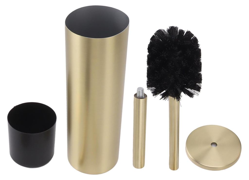 Toilettenbürsten-Set für den Haushalt, Badezimmer, Edelstahl, golden, mit Halter, Zylinder
