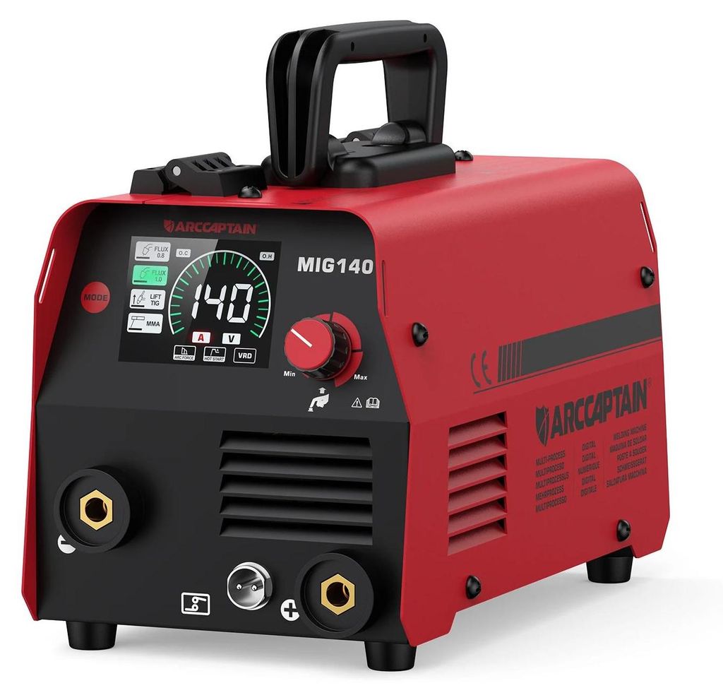 MIG140 Schweißgerät - 3 in 1 MIG/MAG/MMA/Lift TIG - Fülldrahtschweißen ohne Gas - Tragbarer IGBT-Inverter - Synergisch - EU-Stecker