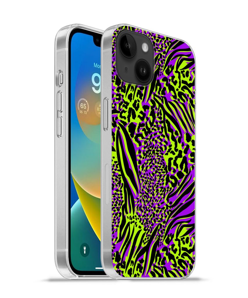 MuchoWow Handyhülle Schutzhülle Hülle für Apple iPhone 14 Plus - Soft case Tiermuster - Zebra - Neon - Lila Silikon Softcase Handy Hülle - A...