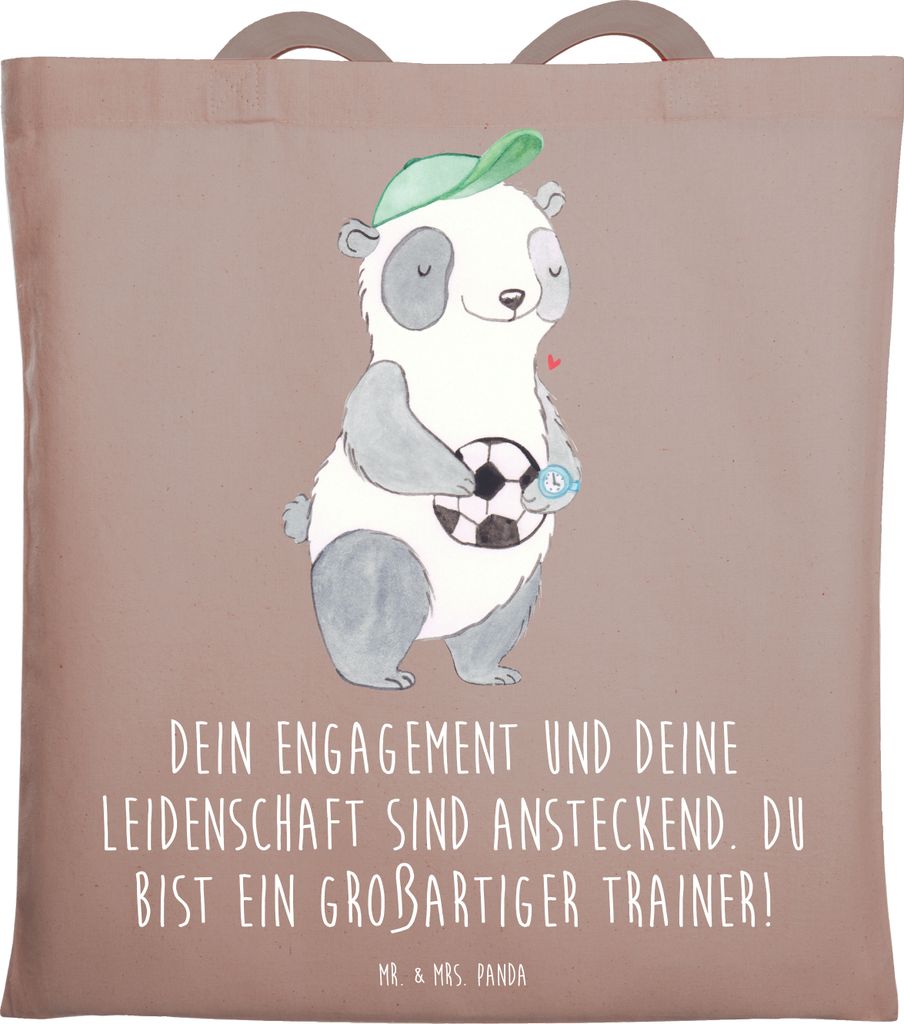 Mr. & Mrs. Panda Tote Bag Großartiger Trainer - Braun Pastell - Geschenk, Begeisterung, geliebter Mensch, Tasche, Laptoptasche, Danke sagen, dokum...