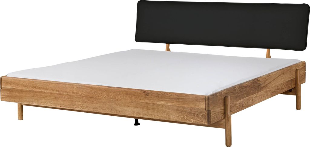 MASSIVMOEBEL24 Bett Eiche 200x200x94 natur geölt, Kopfteil anthrazit KIEL #04