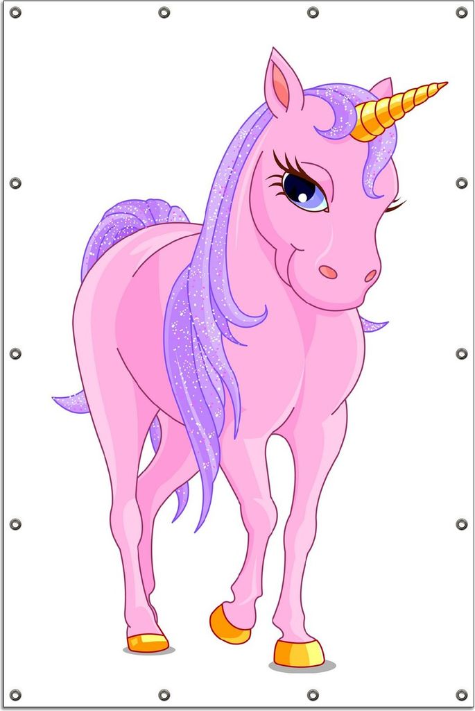 Wallario Outdoor-Poster für Garten oder Balkon, Motiv Einhorn in rosa mit Schweif in lila II, in ca. 120 x 180 cm