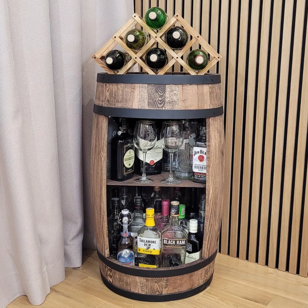 Bar Tonneau avec Support Bouteilles Intégré, Finition Wengé 80x50cm