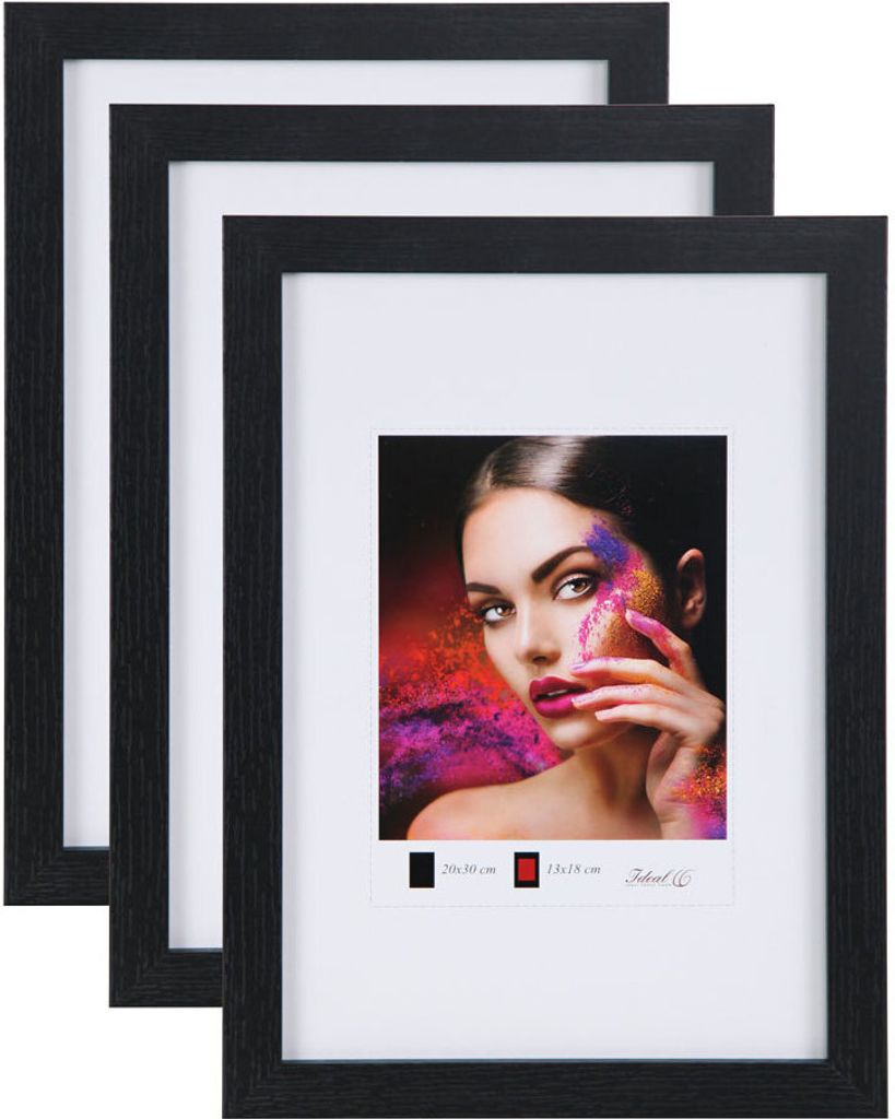 2er 3er 5er Set Holz Bilderrahmen Lifestyle Plexi Foto Rahmen Collage Wanddeko Poster HR-25 - Farbe: 3er Pack Schwarz | Format: 40x60