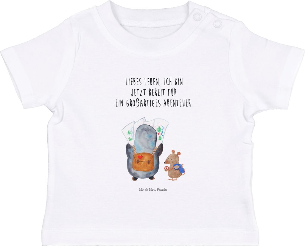 Mr. & Mrs. Panda T-Shirt Pinguin & Maus Wanderer 0. - 6. Monat - Weiß - Geschenk, Abenteuer, Kinder Top, Wandern, Organic Baby, Roadtrip, Shirt, B...