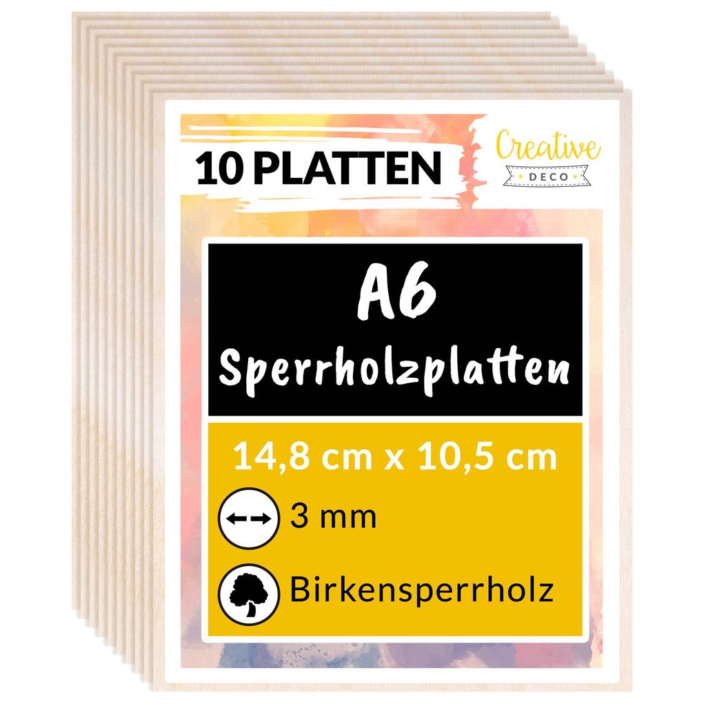 Creative Deco 10 x A6 Holz-Platte | 148 x 105 x 3 ( +/- 0,5 Produktbild 