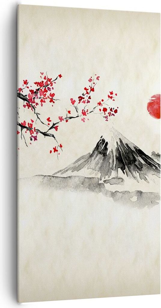 Bild auf Leinwand - Leinwandbild - Einteilig - Aquarell asiatisch Landschaft - 65x120cm - Wand Bild - Wanddeko - Wandbilder - Leinwanddruck - Bilde...