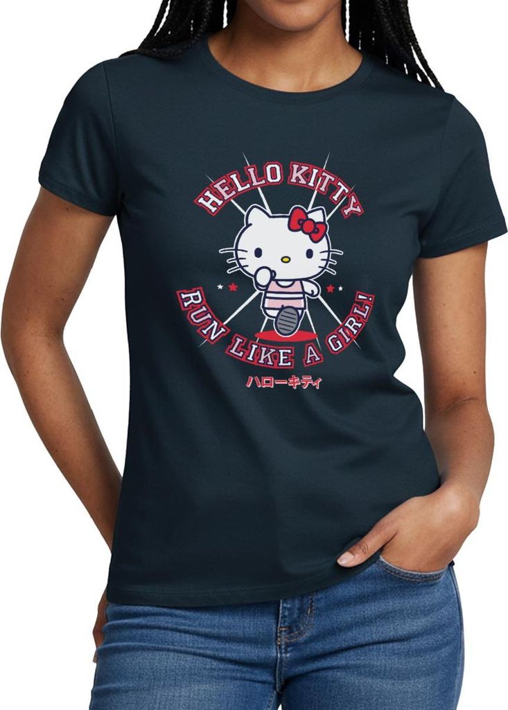 Spreadshirt Hello Kitty Run Like A Girl Sport Frauen T-Shirt, XL, Navy