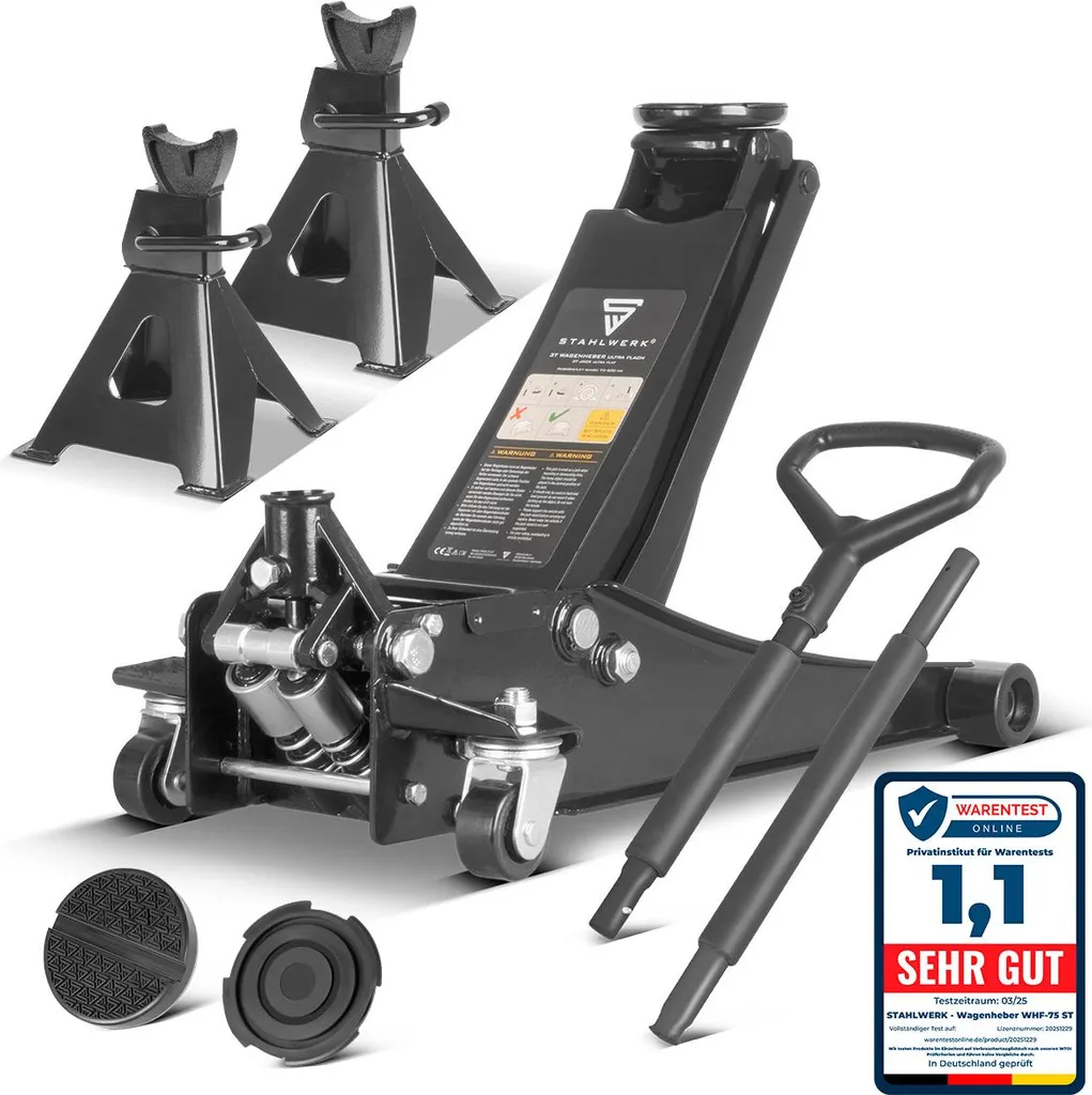 Kit STAHLWERK Cric Idraulico 3t + Cavalletti - Sicurezza Cambio Gomme