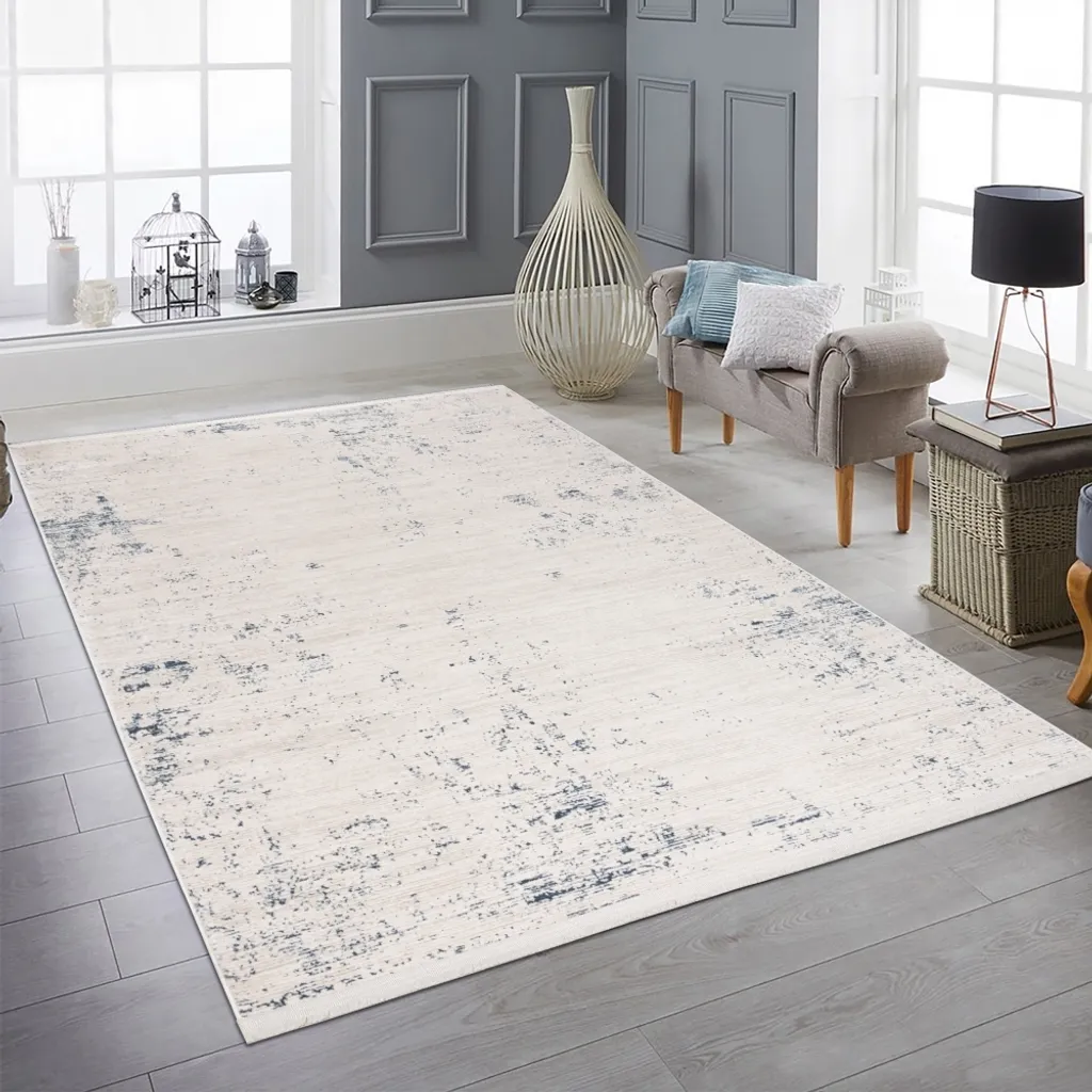 Tapis design brillant bleu et blanc 140x200 cm pour salon élégant