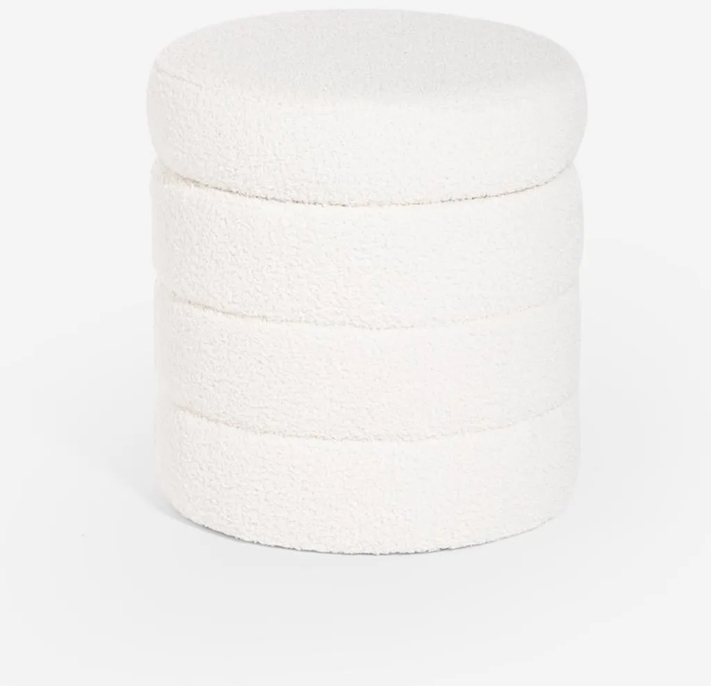 Pouf de Salon Mugi : Assise d'Appoint Bouclée et Rangement Gain de Place