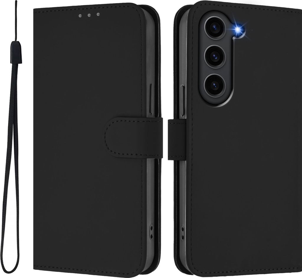 Hülle für Samsung Galaxy S23 Plus - Phonesta Soft Skin Book Wallet Klapphülle mit Kordel - Schwarz