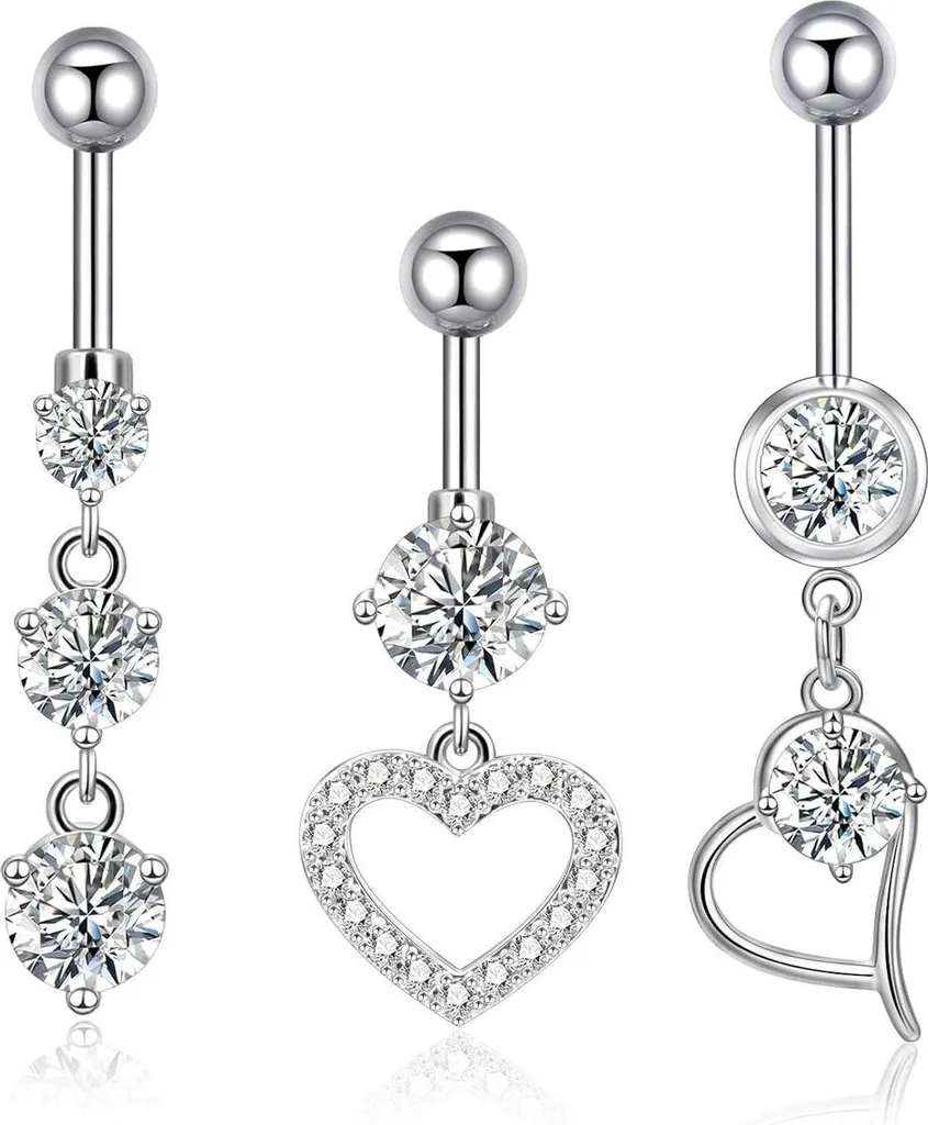 Set Piercing Ombelico Cuore 14G Acciaio Chirurgico 316L Zirconia
