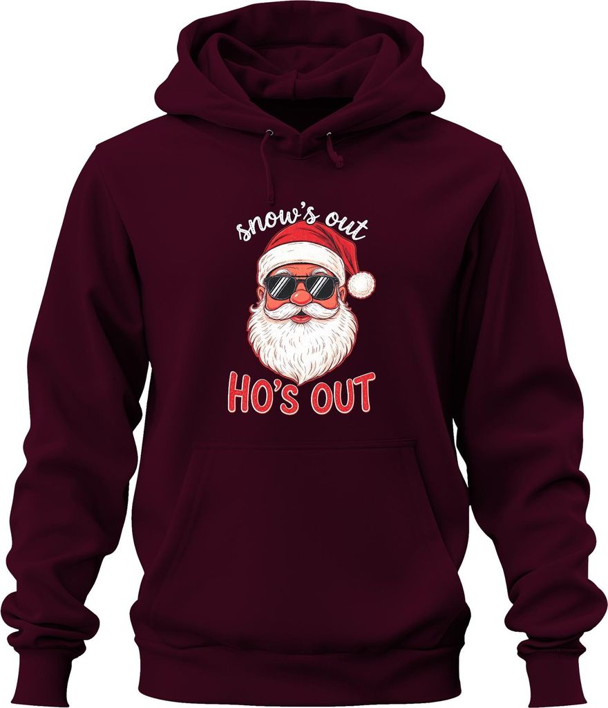 Snow's out Ho's out Weihnachtsmann Sonnenbrille Lustig Vintage Uni Hoodie Kapuzenpullover, Burgundy, XL