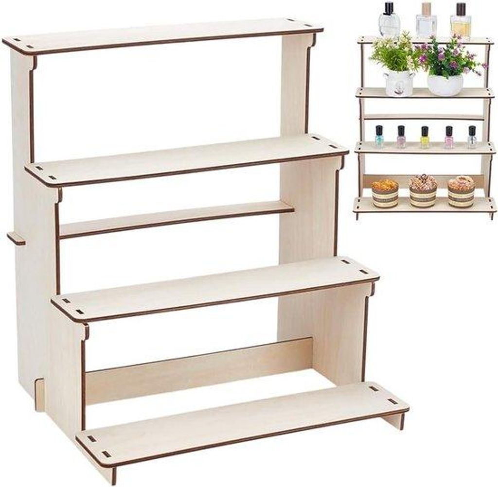 Houten 4-Tier Retail Display Stand mit Planken für Handwerksausstellungen - Weiss - Ideal für Märkte und Messen