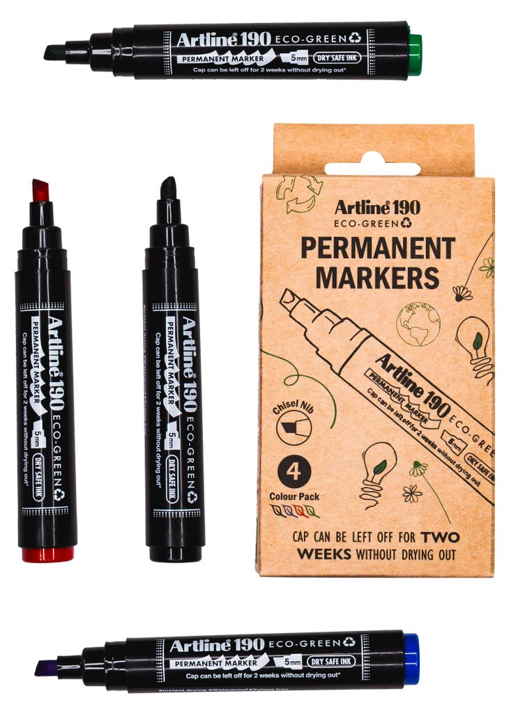 Artline Permanentmarker Set - Eco-Green Drysafe 190, 4 Farben