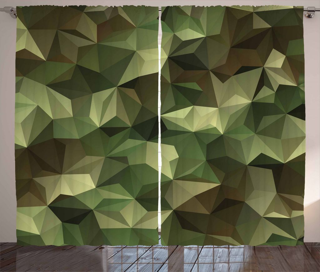 ABAKUHAUS Geometrisch Rustikaler Vorhang, Winkel Polygon Entwurf, Wohnzimmer Universalband Gardinen mit Schlaufen und Haken, 280 x 245 cm, Olivgrü...