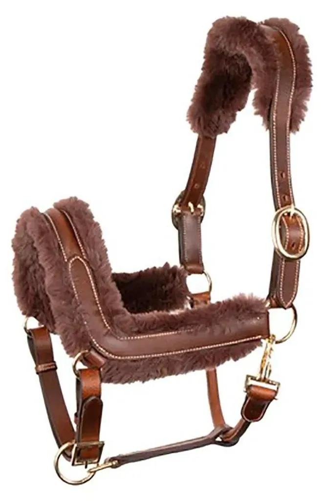 Licol en cuir marron avec doublure mouton pour cheval Harry's Horse