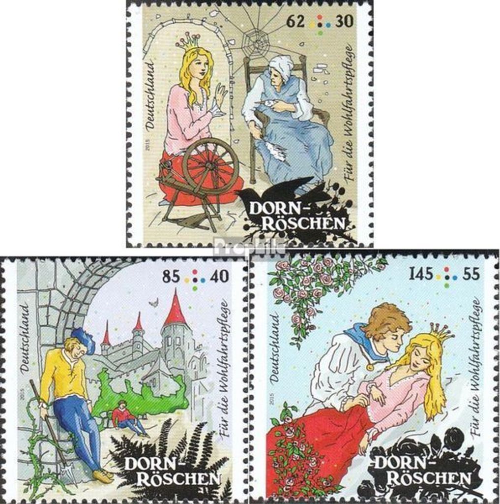 Briefmarken BRD (BR.Deutschland) 2015 Mi 3132-3134 (kompl.Ausg.) postfrisch Grimms Märchen: Dornröschen