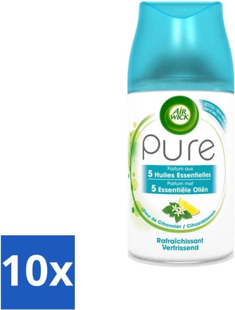 Air Wick – Lufterfrischer Nachfüller – Pure – Ätherische Öle – Zitronenblüte – Automatisches Spray – 250 ml - Vorteilspack - 10 St...