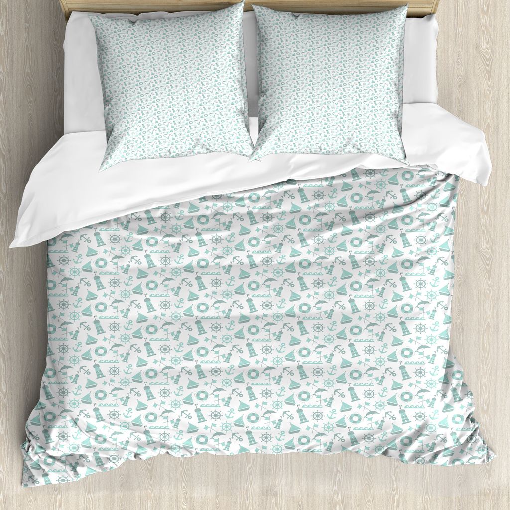 ABAKUHAUS Marine Bettbezug Set für Einzelbetten, Pastel Tone Nautik, Milbensicher Allergiker geeignet mit Kissenbezug, 155 cm x 220 cm - 80 x 80 c...