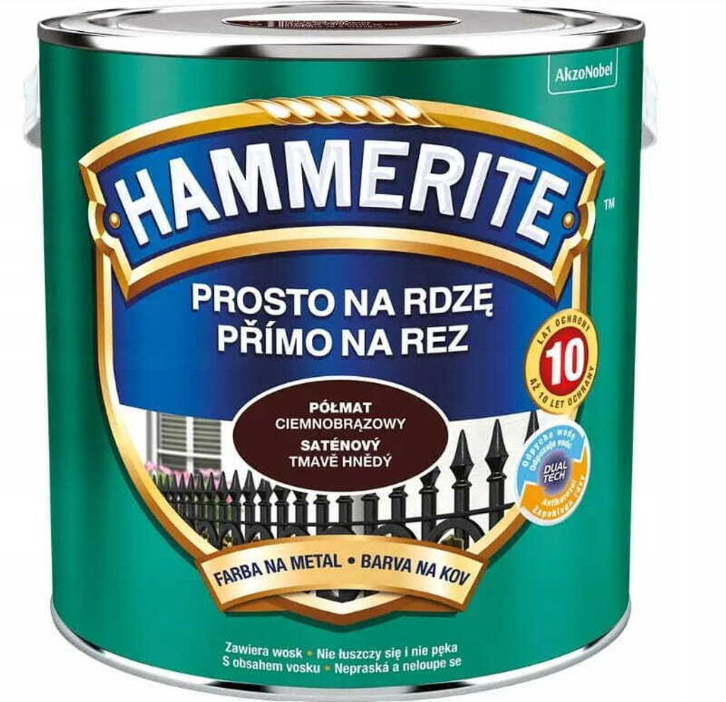 Hammerite Metall Schutzlack, Halbmatt Rostschutzlack 2,5L, Dunkelbraun