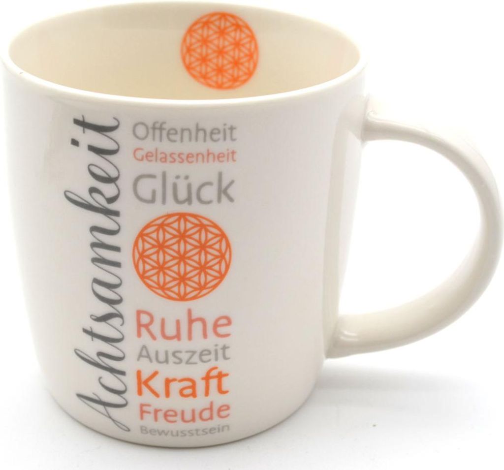 Tasse Becher "Achtsamkeit" Porzellan weiß 9x8,5x12 cm