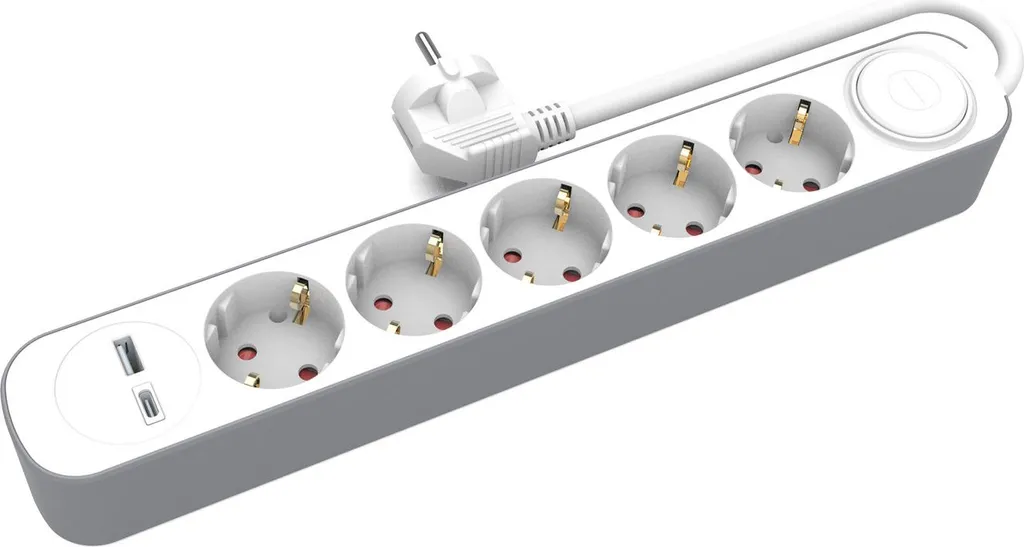 Plastrol Presa Multipla 5 Posti 3m USB A+C - Design Black & Functional