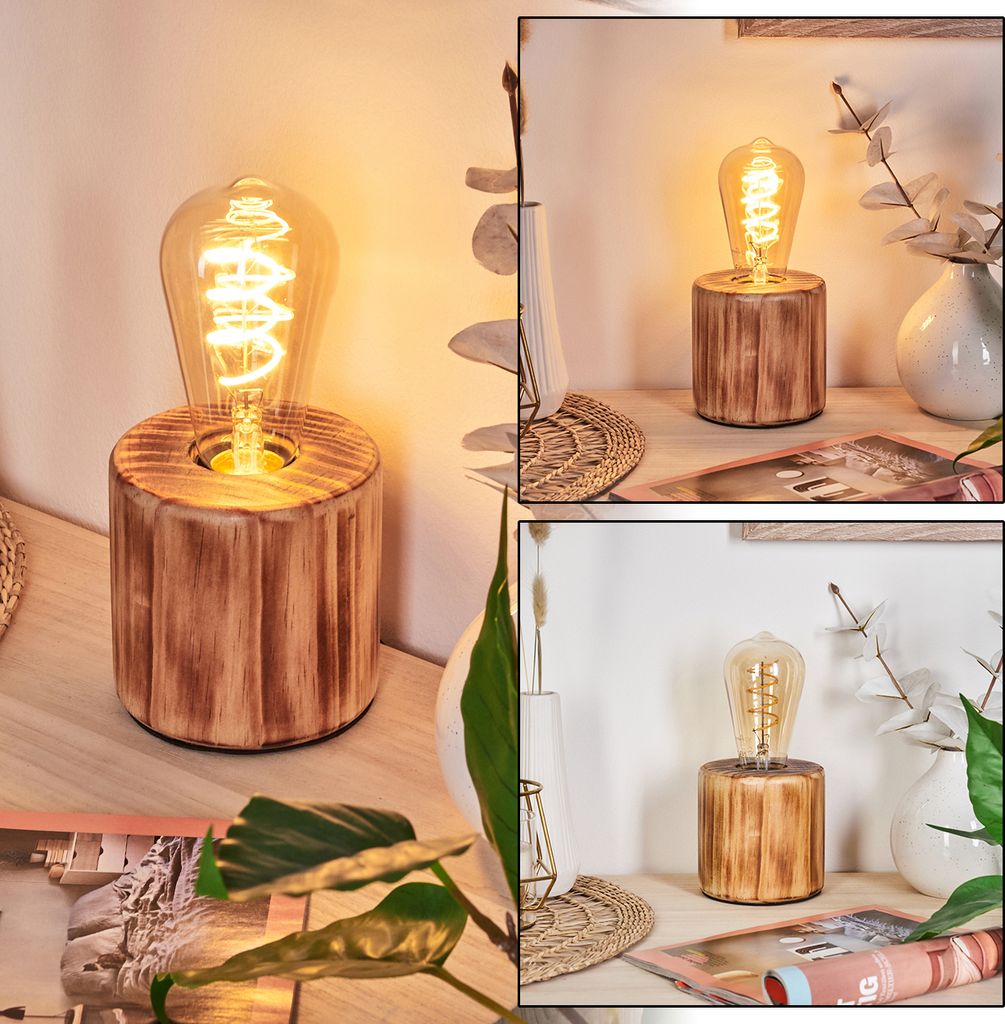 Bibbiena Tischlampe aus Holz in Naturfarben/Schwarz